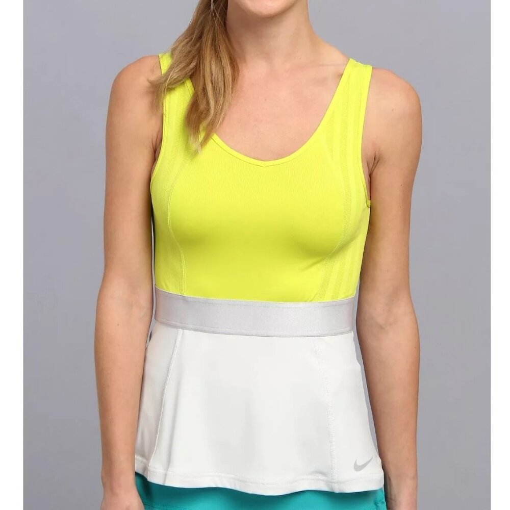 Nike Dri-Fit Safety Yellow Reflective Gray Strip Running Tennis Tank Size L